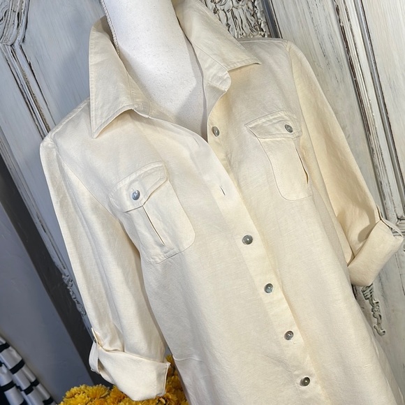 Hearts of Palm Creamy Butter Yellow Two Piece Button + Cropped Pants Set Linen - Picture 3 of 15